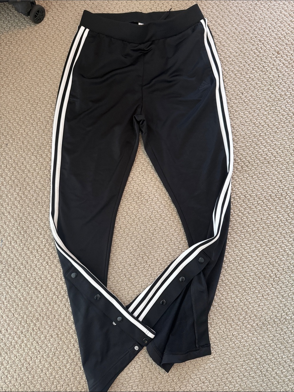 Black Snap-Track Athletic Pants with White Stripes